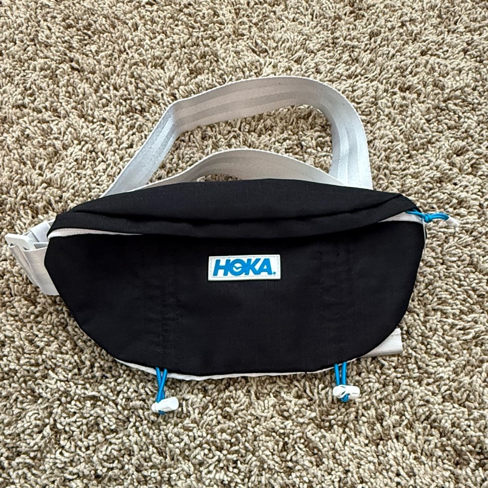 Hoka Black and White Belt Bag with Blue Accents